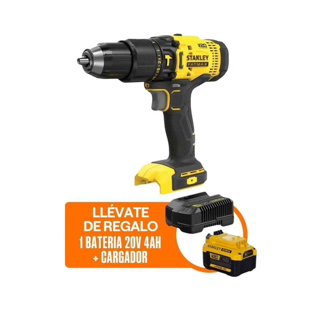 TALADRO PERCUTOR 1/2'' 20V MAX + BATERIA 4AH + CARGADOR STANLEY