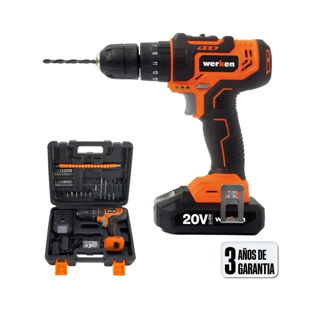 TALADRO PERCUTOR KF-CD2110-34PZ-BMC 20V 1.5 AH + 37 ACCESORIOS WERKEN