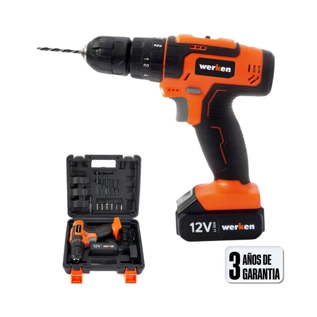 TALADRO PERCUTOR KF-CD09-33PZ-BMC 12V 1.5 AH + 16 ACCESORIOS WERKEN12