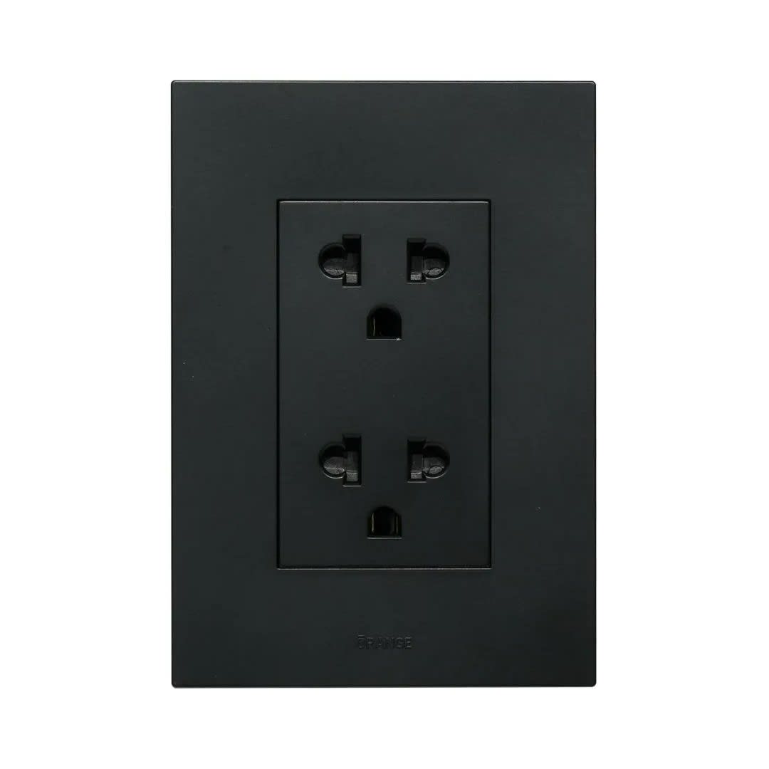 PLACA ARMADA TOMACORRIENTE DOBLE UNIVERSAL MATTE LT NEGRO ORANGE