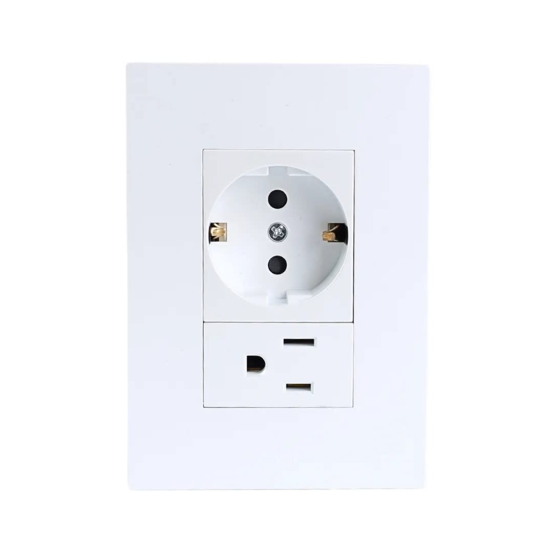PLACA ARMADA TOMA SCHUKO + TOMA AMERICANA MATTE LT BLANCO ORANGE