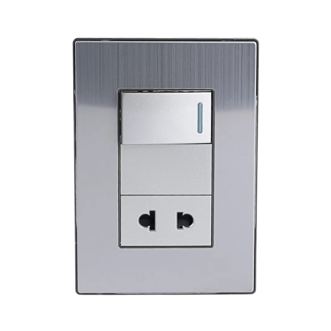 PLACA ARMADA INTERRUPTOR + TOMACORRIENTE ACERO INOXIDABLE ORANGE6