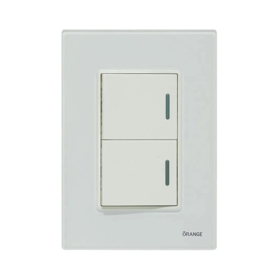 PLACA ARMADA CONMUTADOR DOBLE VITRO BLANCO ORANGE