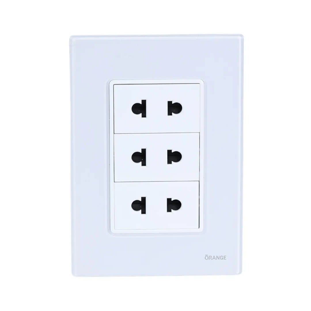 PLACA ARMADA TOMACORRIENTE TRIPLE UNIVERSAL VITRO BLANCO ORANGE