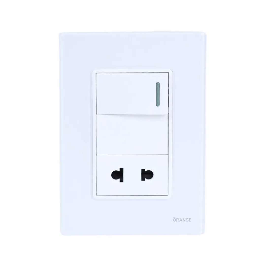 PLACA ARMADA INTERRUPTOR + TOMACORRIENTE VITRO BLANCO ORANGE