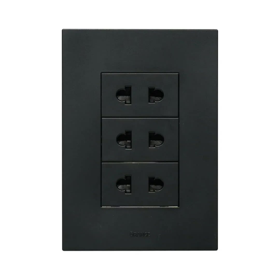 PLACA ARMADA TOMACORRIENTE TRIPLE UNIVERSAL MATTE NEGRO ORANGE