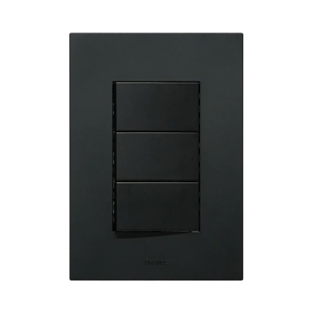 PLACA ARMADA INTERRUPTOR TRIPLE MATTE NEGRO ORANGE