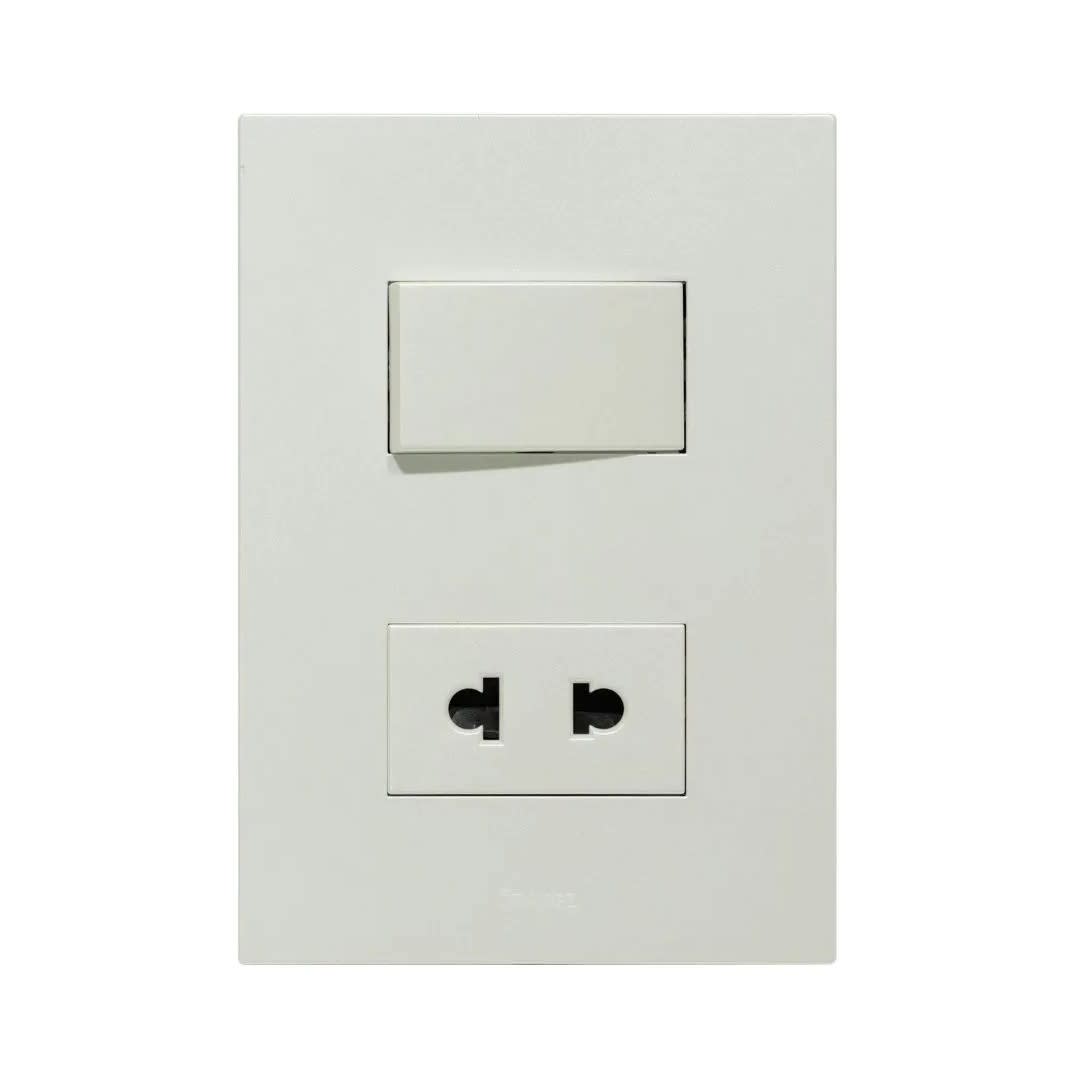 PLACA ARMADA INTERRUPTOR + TOMACORRIENTE MATTE BLANCO ORANGE