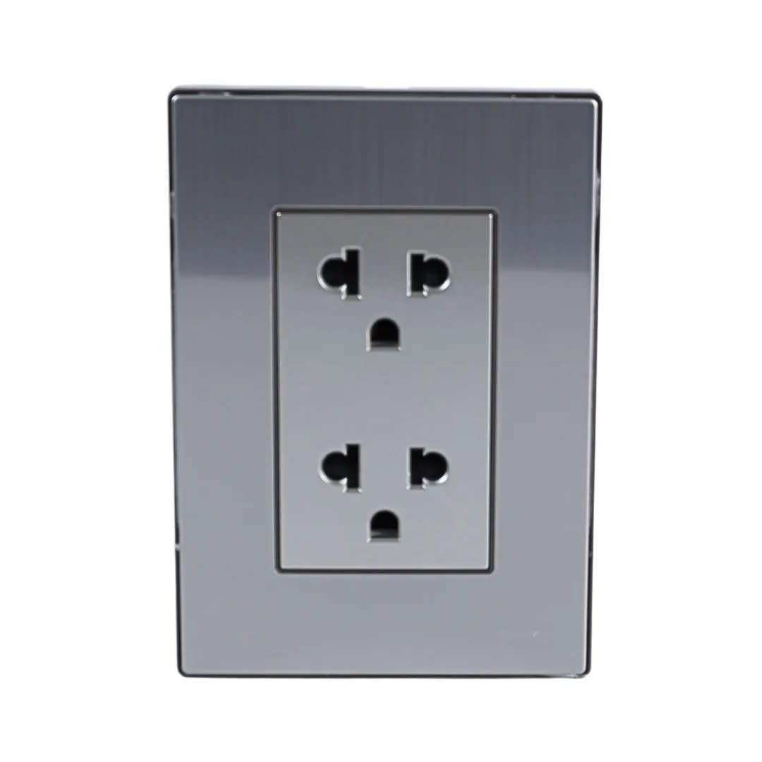 PLACA ARMADA TOMACORRIENTE DOBLE UNIVERSAL ACERO INOXIDABLE LT ORANGE