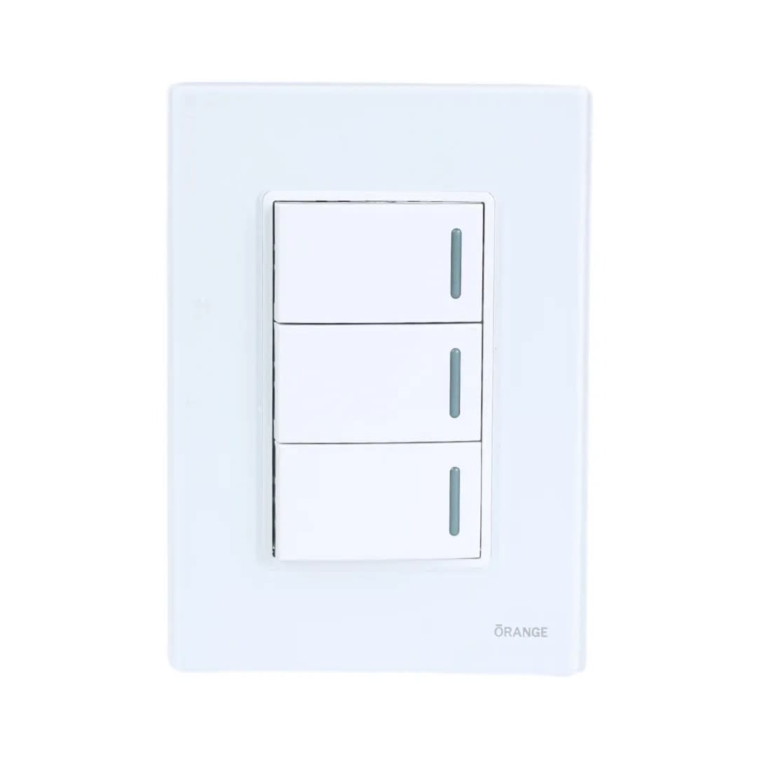 PLACA ARMADA INTERRUPTOR TRIPLE VITRO BLANCO ORANGE