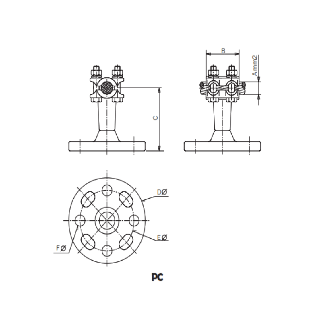 SOPORTE PARA CABLE PASANTE CU MONTADO SOBRE AISLADOR Ø:95-150/48MM PC-15076 ARAGCU AS2