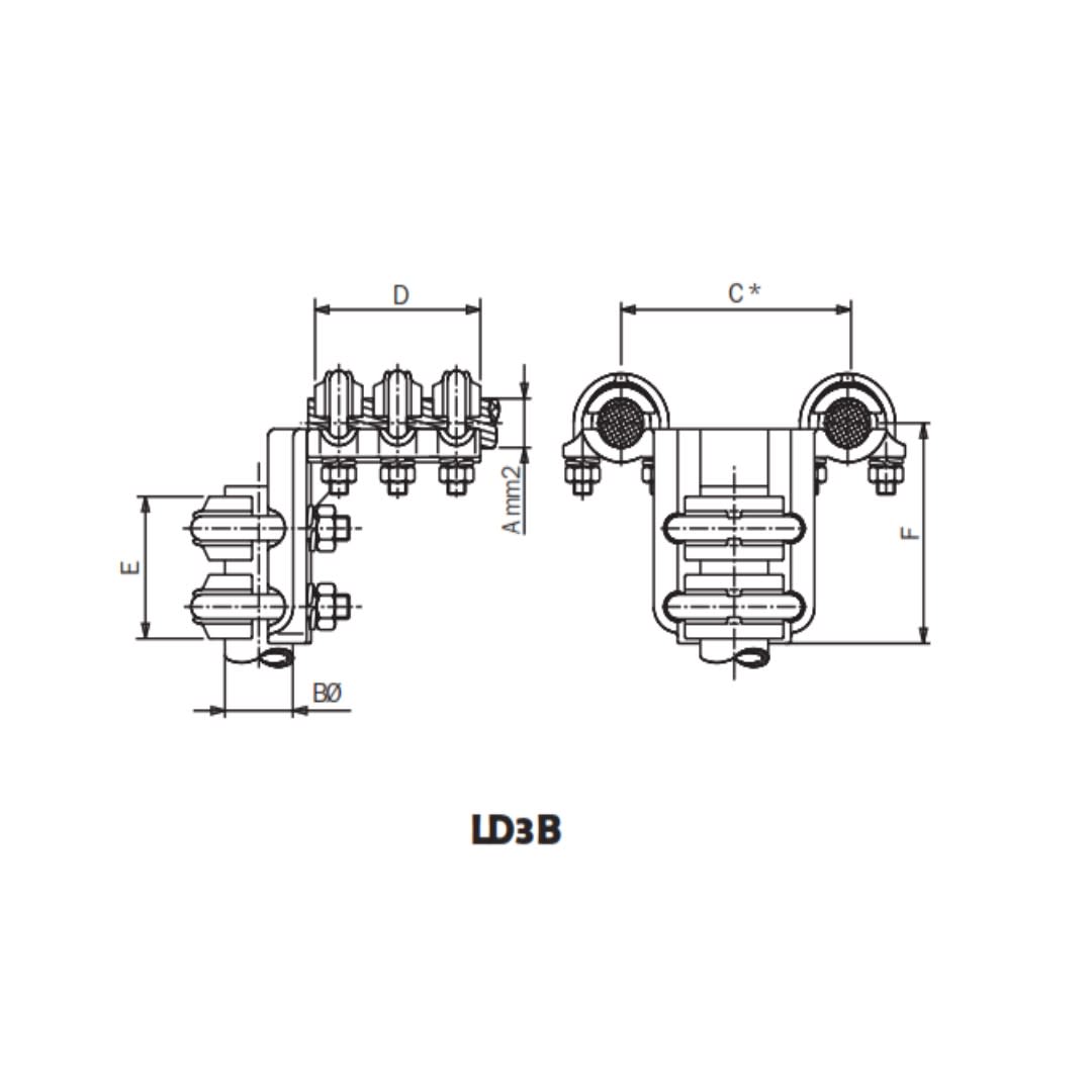 CONECTOR A 90° CABLE DUPLEX CUA TUBO/BORNA CU Ø:95-150/30MM LD3B.*-15030 ARAGCU AS1