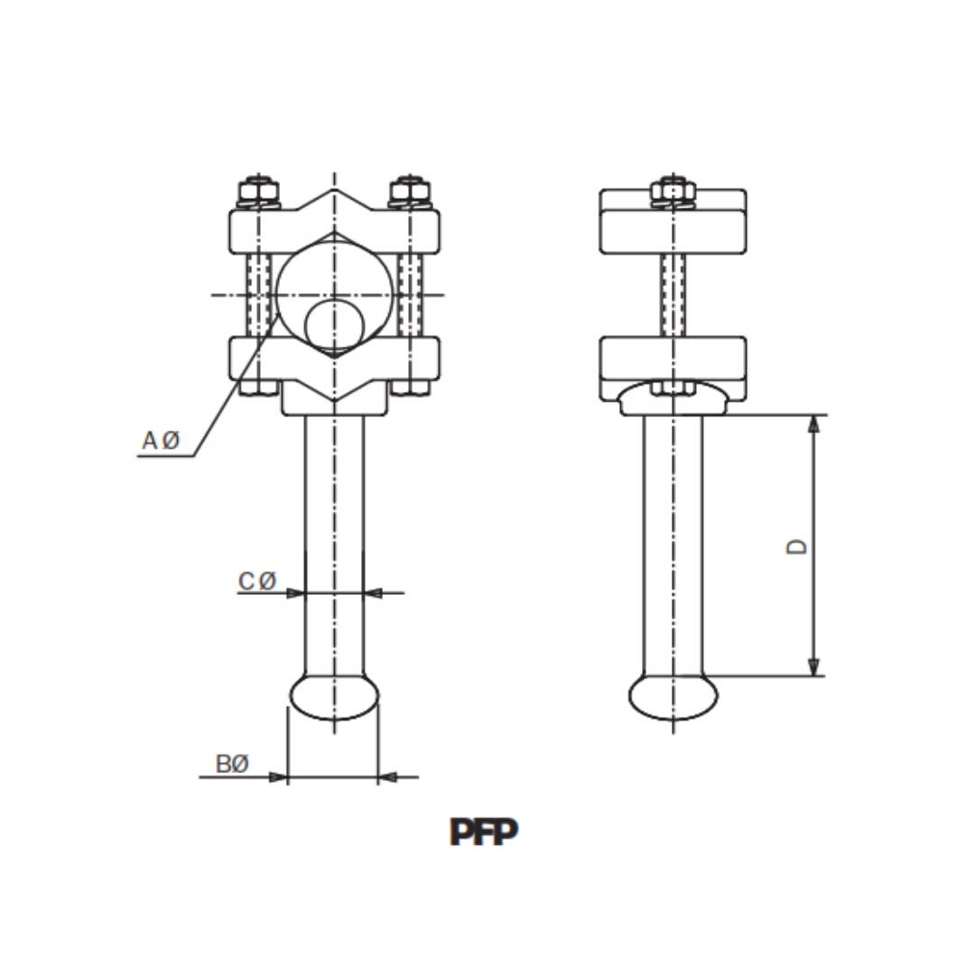 PUNTO FIJO DE PIVOTE PARA TUBO O CABLE CU Ø:40-60/30MM PFP-40/60 ARAGCU AS1