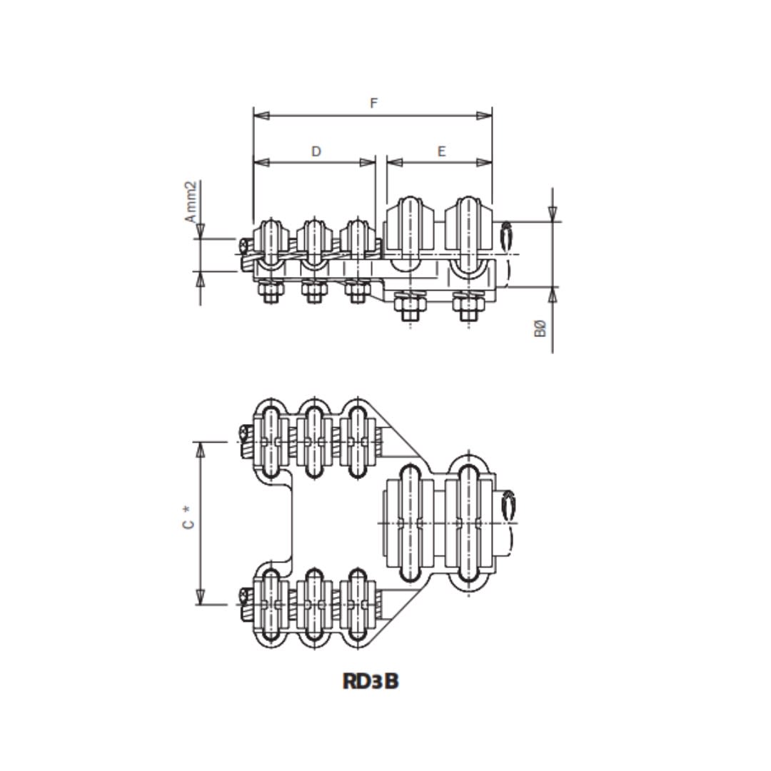 CONECTOR RECTO CABLE DUPLEX CU A TUBO/BORNA CU Ø:180-250/50MM RD3B.*-25050 ARAGCU AS1