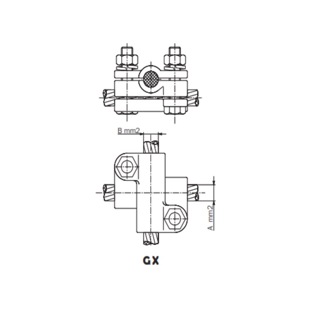 GRAPA EN CRUZ PARA CABLES DE COBRE Ø:50-70MM GX-70150 ARAGCU AS