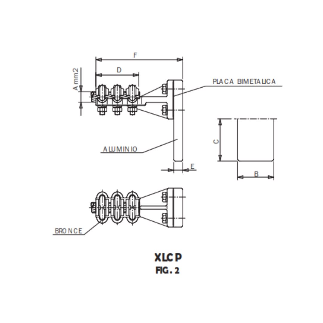 CONECTOR A 90° BIMETALICO UNION CABLE CU A PLETINA AL Ø:180-250MM XLCP-25033AL ARAGCU AS