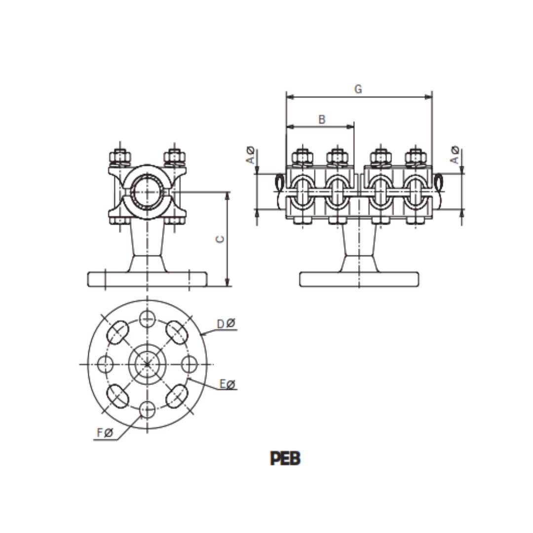 SOPORTE UNION PARA TUBOS CUMONTADO SOBRE AISLADOR Ø:60/80MM PEB-6060127 ARAGCU AS1