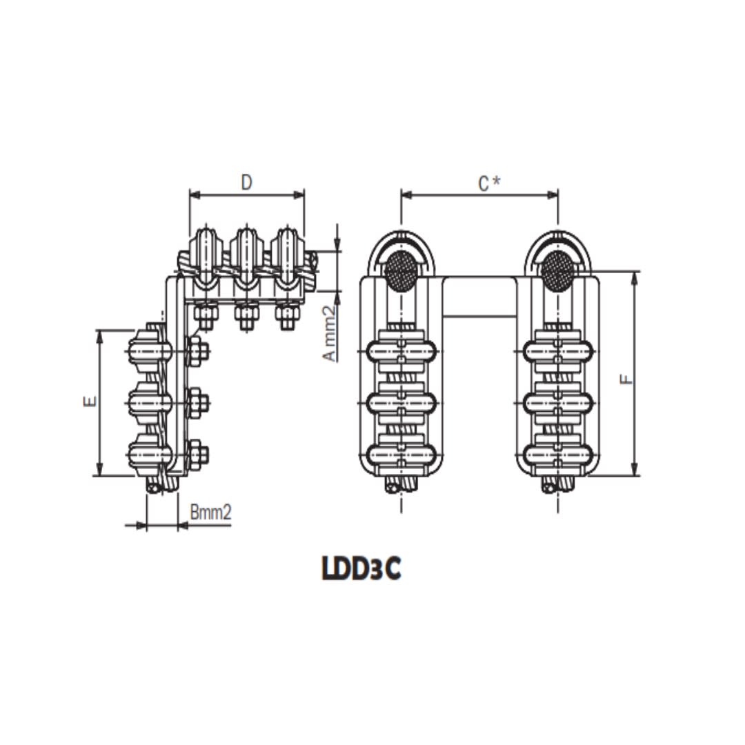 CONECTOR A 90° CABLE DUPLEX CU A CABLE DUPLEX Ø:500/500MM LDD3C.*-500 ARAGCU AS1