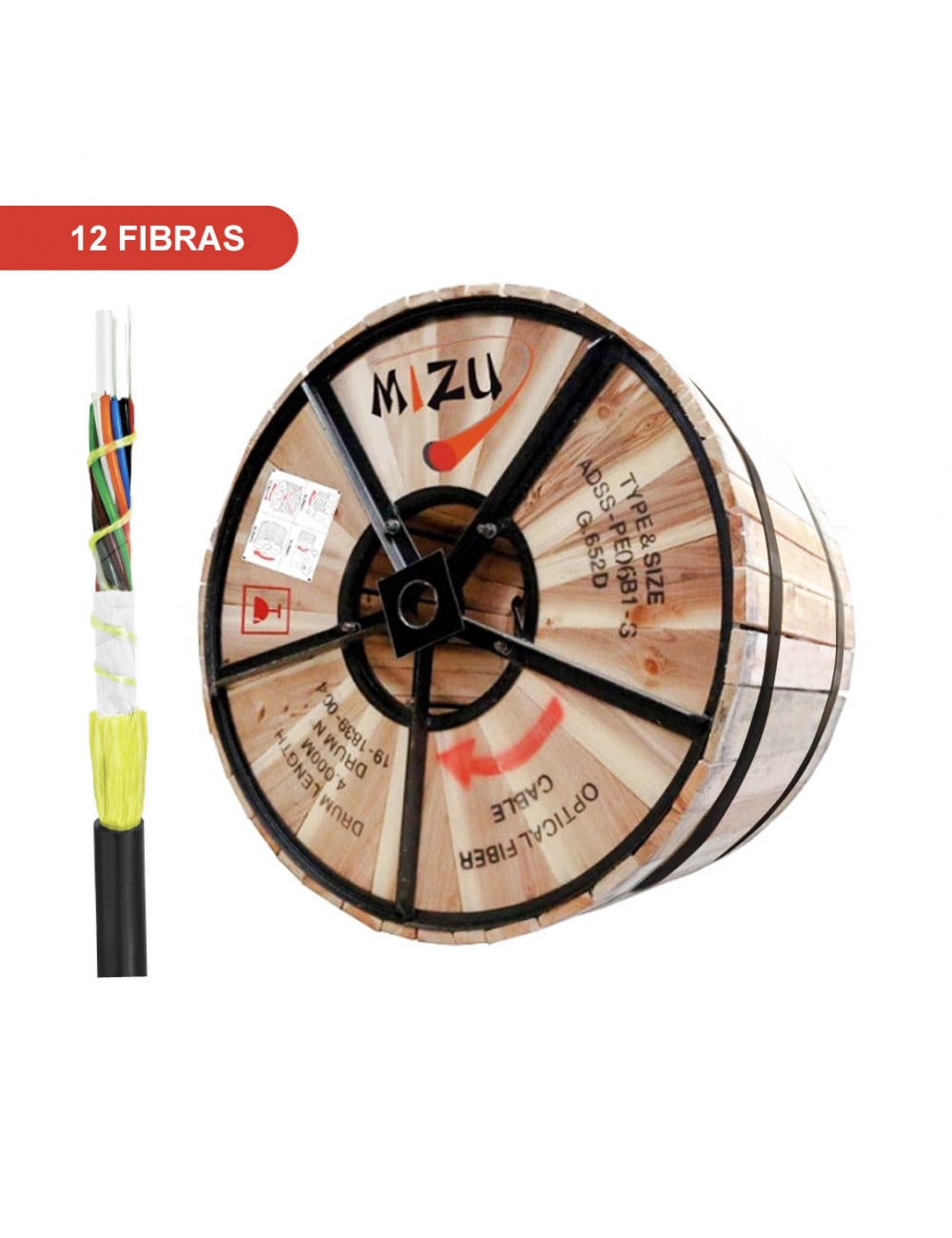 CABLE ADSS OPTICO MONO MODO 12 FIBRAS MIZU