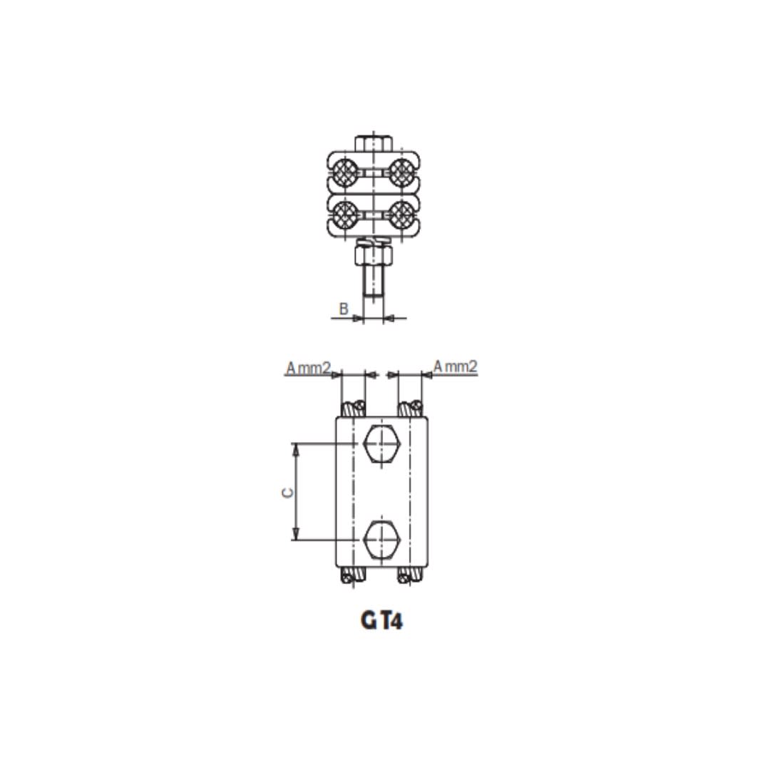 GRAPA P.A.T. PARA 4 CABLES DE COBRE SOBRE ESTRUCTURA Ø:95-150MM GT4-150/32-M10 ARAGCU AS1