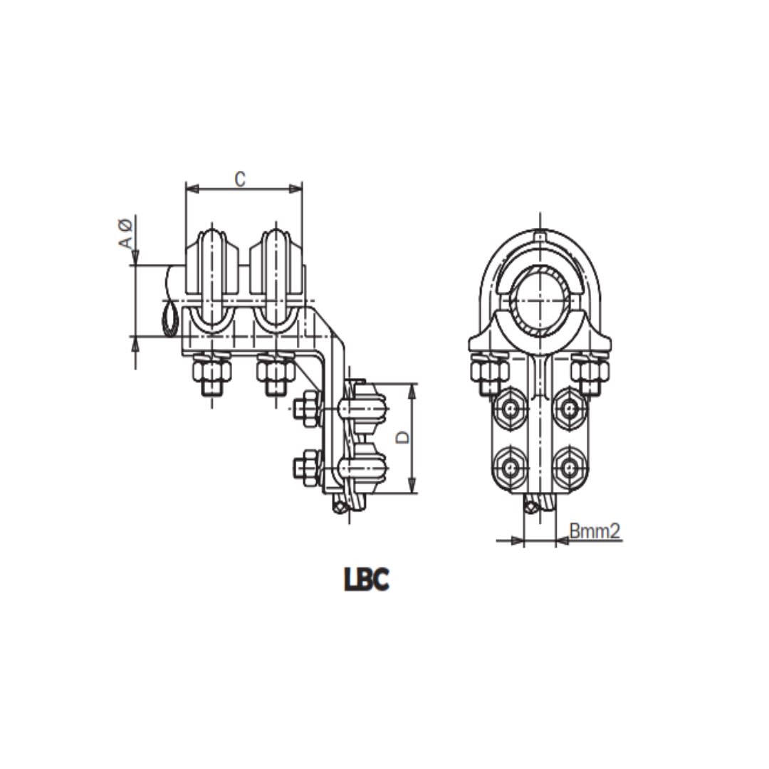 CONECTOR ACODADO A 90° DE TUBO/BORNA CU A CABLE CU Ø:30/95-150MM LBC-30150 ARAGCU AS1