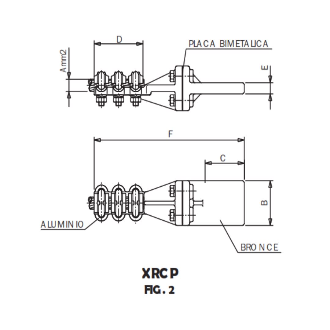 CONECTOR RECTO BIMETALICO UNION CABLE AL A PLETINA CU XRCP-14555 ARAGCU AS