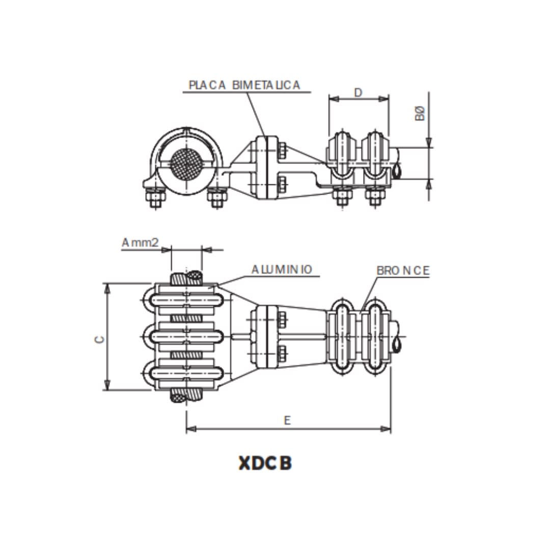 DERIVACION EN T BIMETALICO CABLE AL PASANTE Y DERIVADO TUBO/BORNA CU XDCB-54550 ARAGCU AS