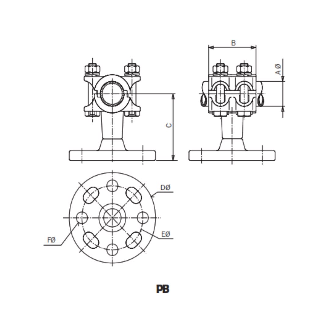 SOPORTE DE TUBO CU MONTADO SOBRE AISLADOR Ø:50/75MM PB-50127 ARAGCU AS1
