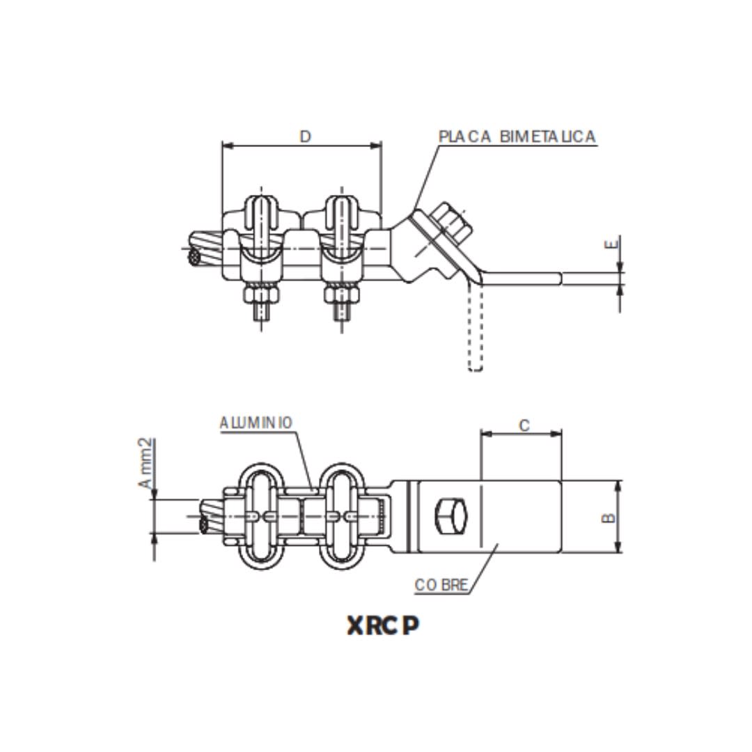CONECTOR RECTO BIMETALICO UNION CABLE AL A PALA CU Ø:35-110/40MM XRCP-11022 ARAGCU AS