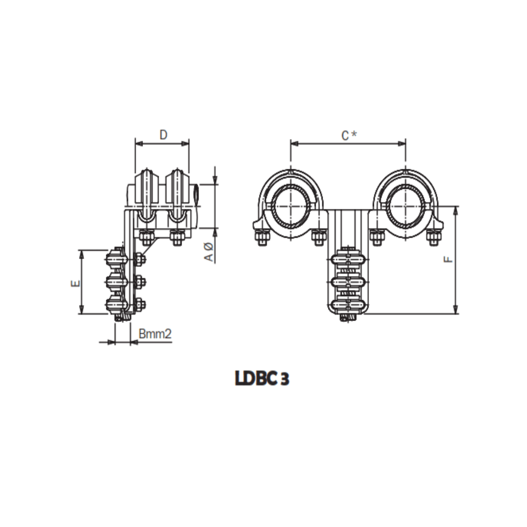 CONECTOR A 90° TUBOS DUPLEX CU A CABLE CU Ø:40/95-150MM LDBC3.*-40150 ARAGCU AS