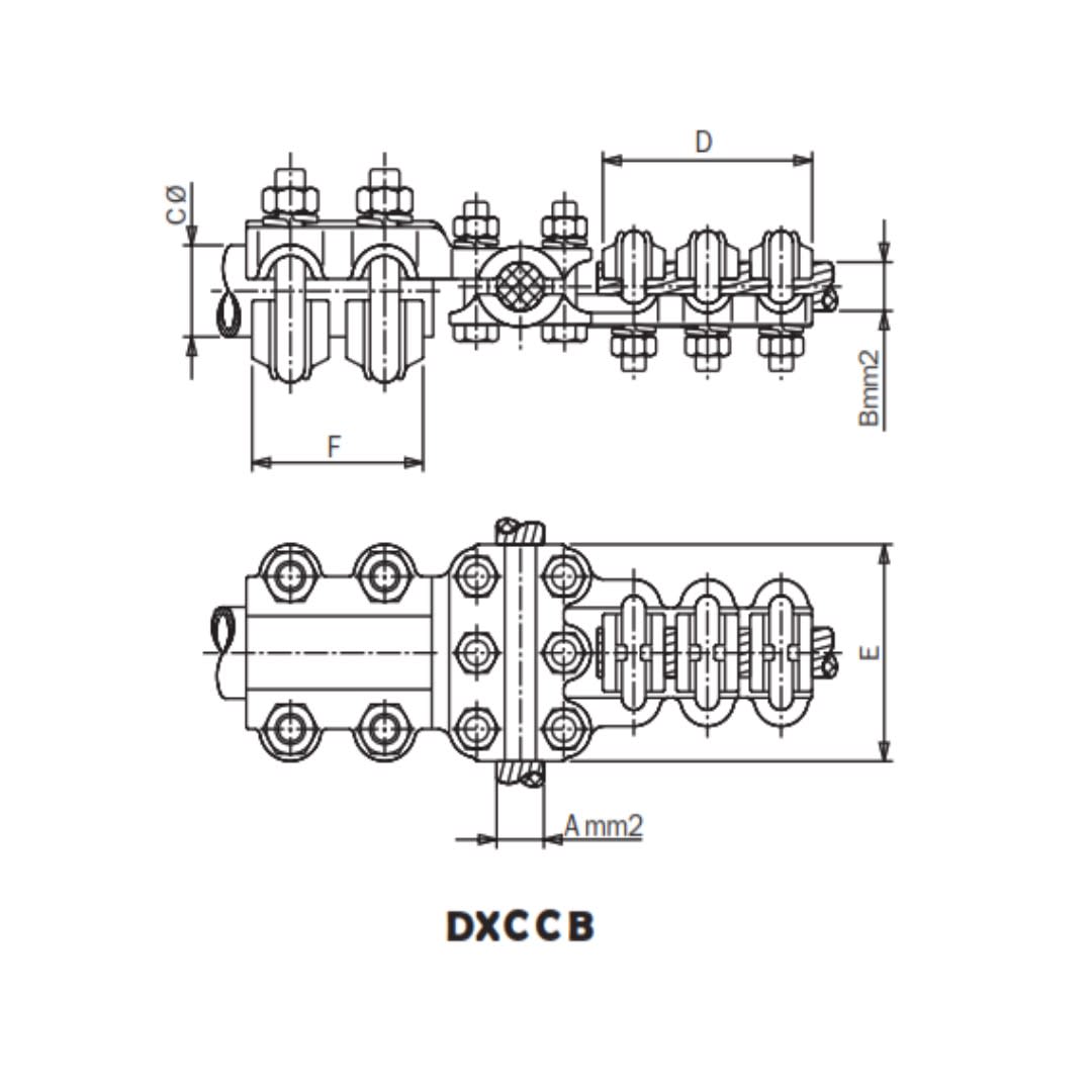 DERIVACION EN CRUZ CABLE CU PASANTE Y DERIVADO A TUBO/BORNA A CABLE CU DXCCB-25015030 ARAGCU AS1