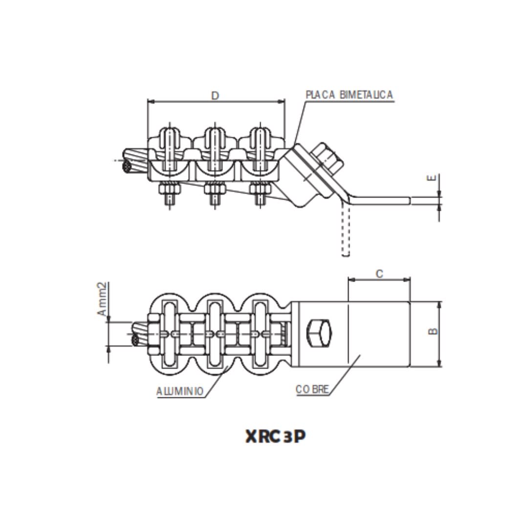 CONECTOR RECTO BIMETALICO UNION CABLE AL A PALA CU Ø:160-300/40MM XRC3P-30022 ARAGCU AS