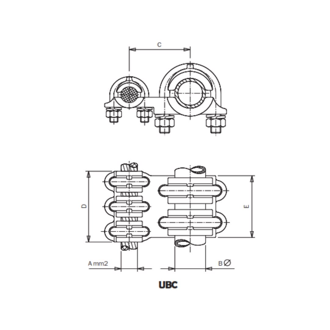 CONECTOR PARALELO PARA TUBO CU Y CABLE CU Ø:300-400/50MM UBC-50400 ARAGCU AS1
