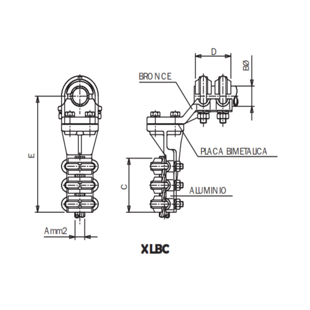 CONECTOR A 90° BIMETALICO UNION CABLE ALTUBO/BORNA CU XLBC-50635 ARAGCU AS1