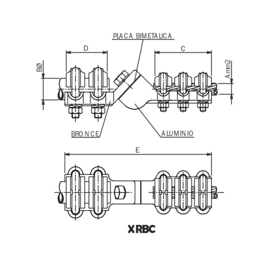 CONECTOR RECTO BIMETALICO UNION TUBO/BORNA CU A CABLE AL XRBC-16145 ARAGCU AS