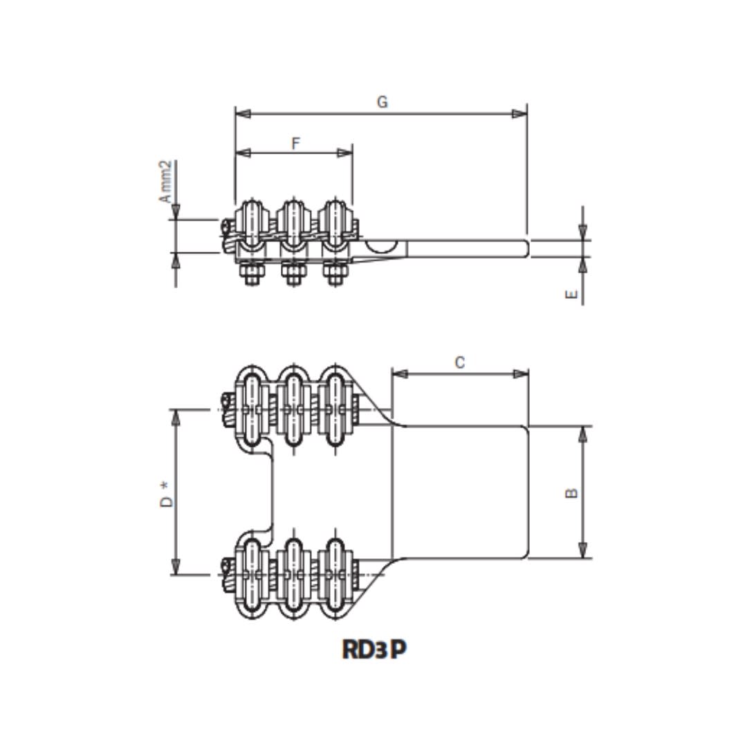 CONECTOR RECTO DUPLEX CU A PLETINA CU Ø:180-250/60MM RD3P.*-25044 ARAGCU AS