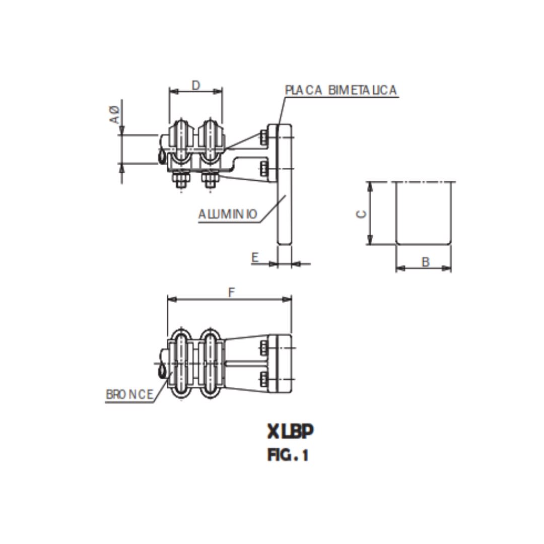 CONECTOR A 90° BIMETALICO UNION TUBO CU A PLETINA AL Ø:40/50MM XLBP-4033AL ARAGCU AS