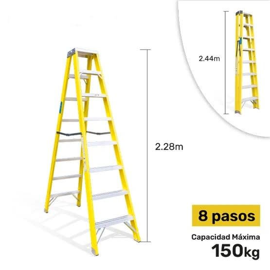 ESCALERA FIBRA TIJERA DOBLE ACCESO 8 PASOS 150KG 2.44M FTD150-8IA AMERICAN BULL