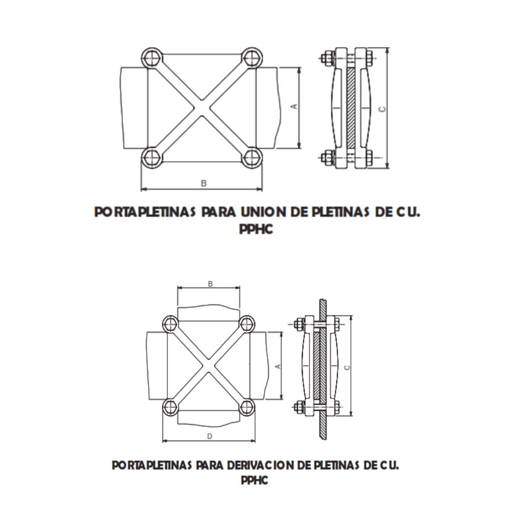 PORTAPLETINAS PARA UNION Y DERIVACION DE PLETINAS DE CU PPHC-100 ARAGCU AS