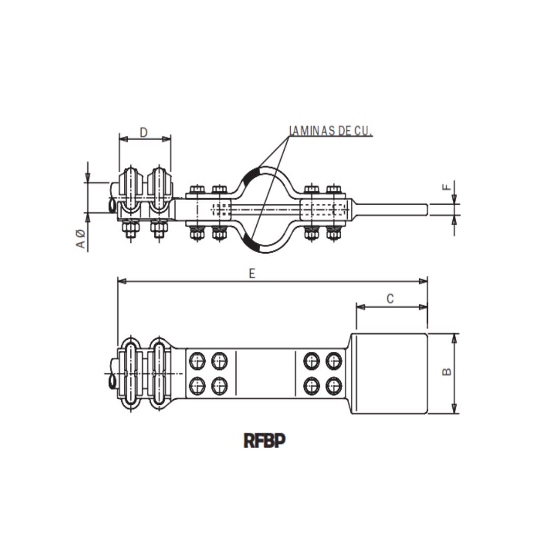 CONECTOR RECTO DE DITALACION CON GUIA DE TUBO A PALA Ø:30/50MM RFBP-3035 ARAGCU AS1