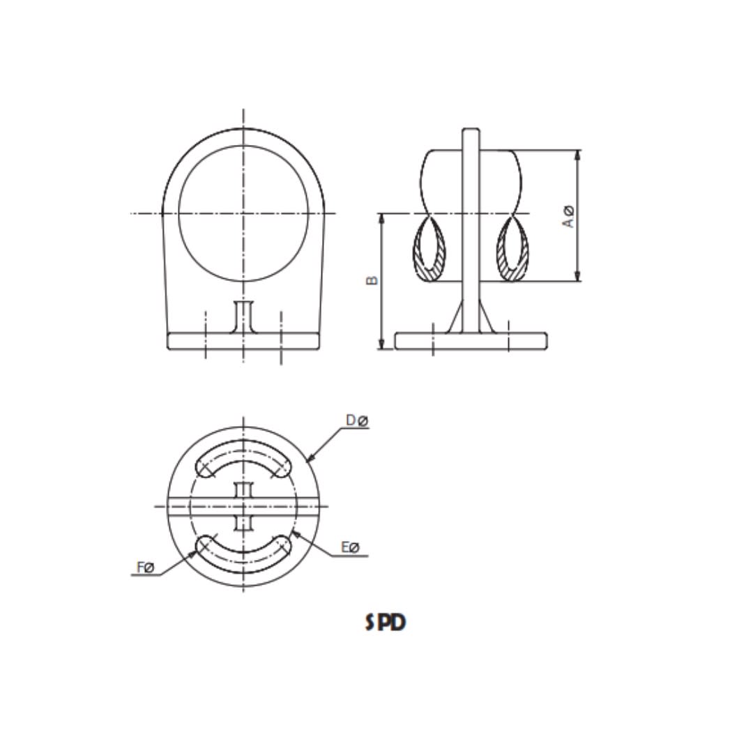 SOPORTE DESLIZANTE PARA TUBO DE CU MONTADO SOBRE AISLADOR Ø:88,9/92MM SPD-89* ARAGCU AS1