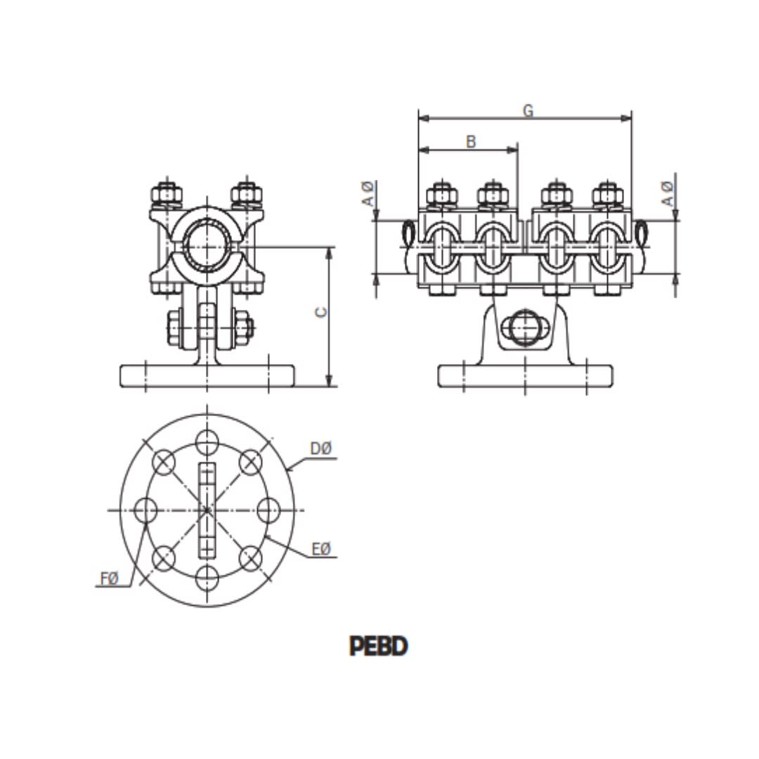 SOPORTE UNION DESLIZANTE PARA TUBOS CU-MONTADO SOBRE AISLADOR Ø:25/55MM PEBD-2525127 ARAGCU AS1