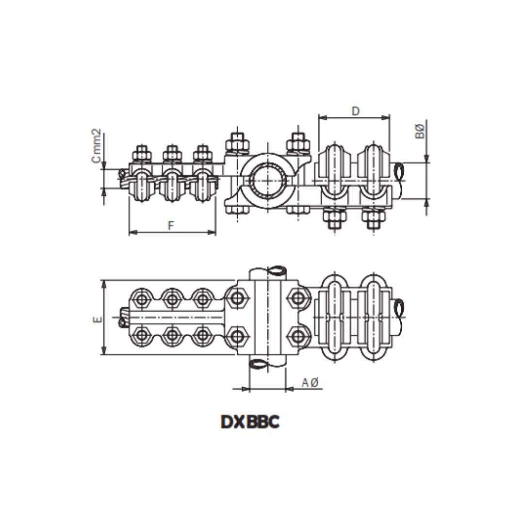 DERIVACION EN CRUZ TUBO/BORNA PASANTE Y DERIVADO TUBO/BORNA CU A CABLE CU DXBBC-6050400 ARAGCU AS1