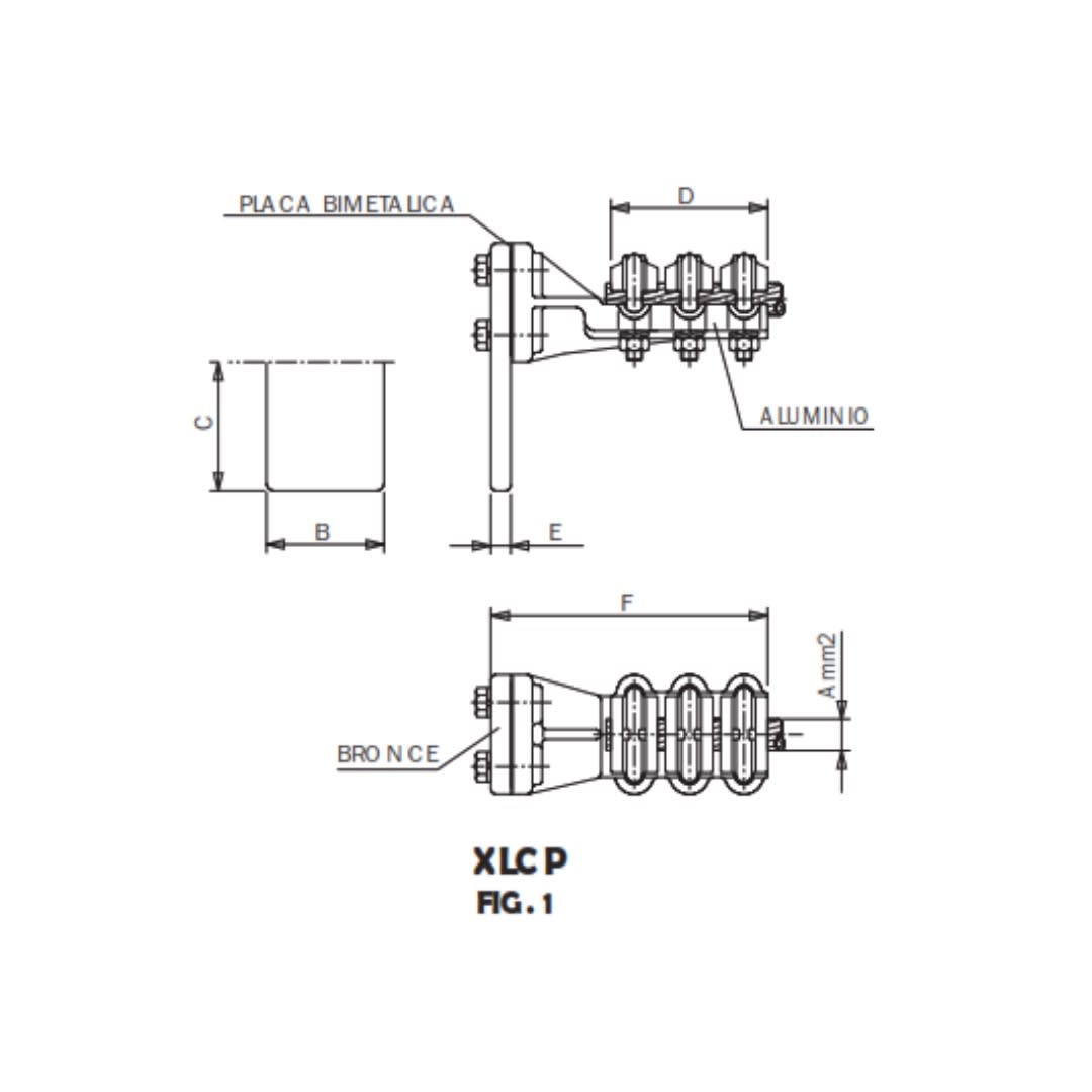 CONECTOR A 90° BIMETALICO UNION CABLE AL A PLETINA CU XLCP-18055 ARAGCU AS