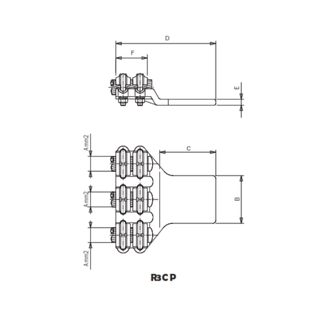 CONECTOR RECTO PARA 3 CABLES CU A PLETINA Ø:180-250/80MM R3CP-25055 ARAGCU AS1