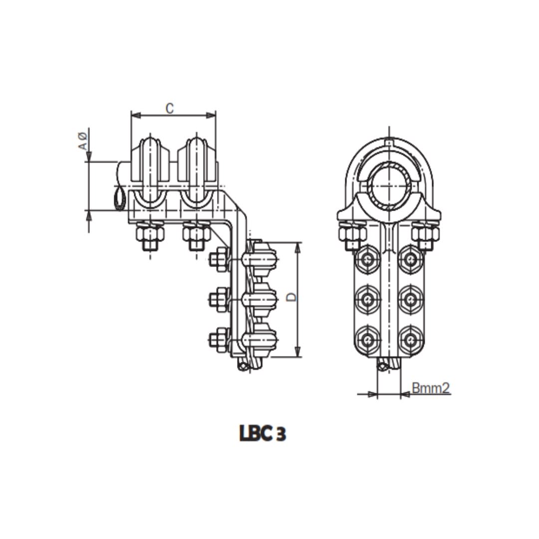 CONECTOR ACODADO A 90° DE TUBO/BORNA CU A CABLE CU Ø:30/300-400MM LBC3-30400 ARAGCU AS3