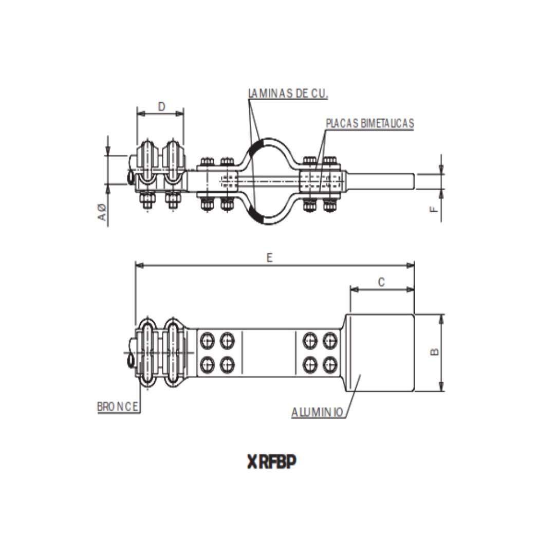 CONECTOR RECTO DITALACION BIMETAL GUIADO UNION TUBO/BORNA CU A PLETINA AL XRFBP-3033AL ARAGCU AS1
