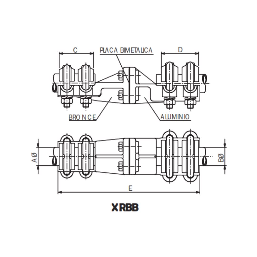 CONECTOR RECTO BIMETALICO UNION TUBO/BORNA CU A TUBO/BORNA AL XRBB-2530 AL ARAGCU AS1