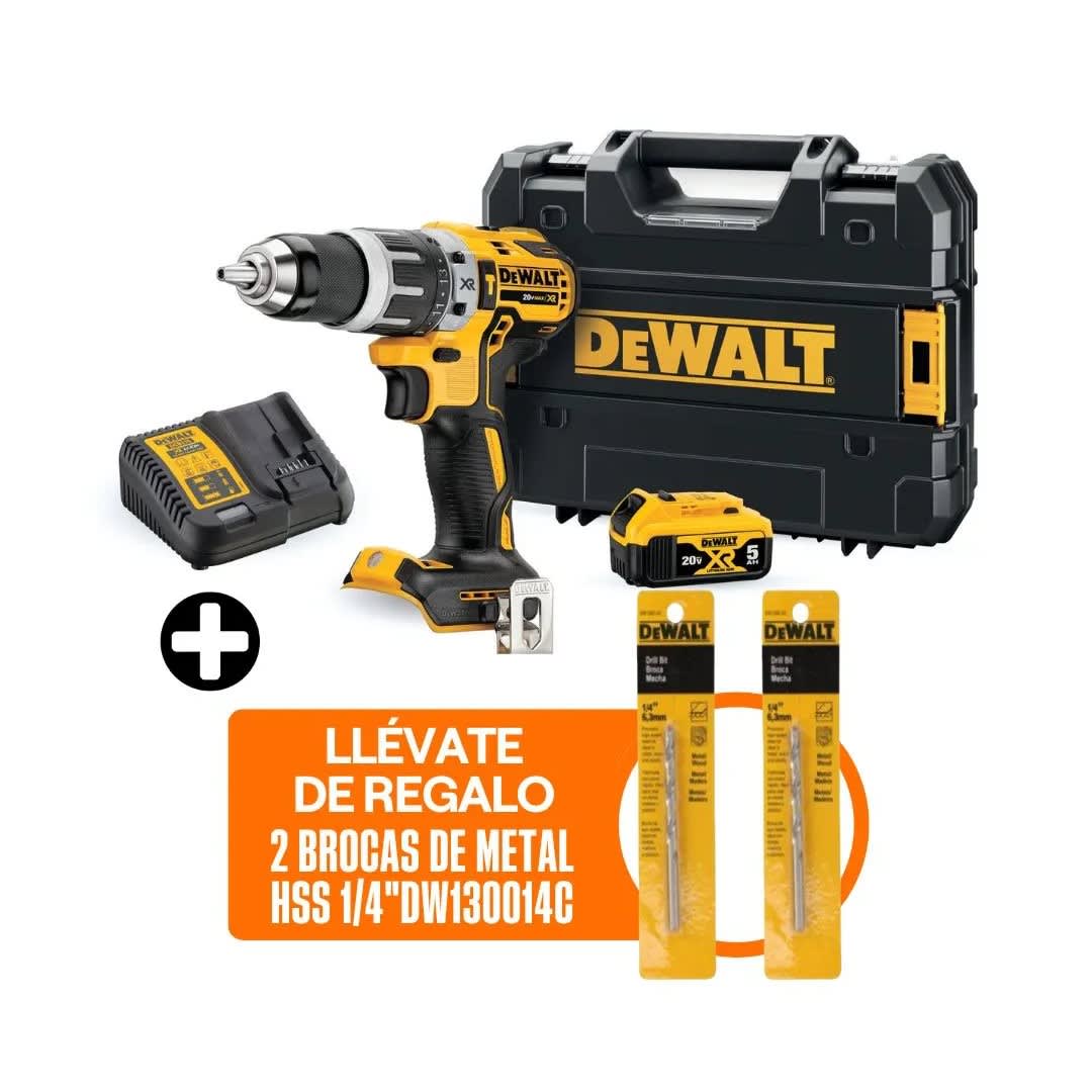 TALADRO PERCUTOR INALAMBRICO 1/2'' 20V XR + BATERIA 5AH 20V + CARGADOR + 02 BROCAS DE METAL DEWALT4