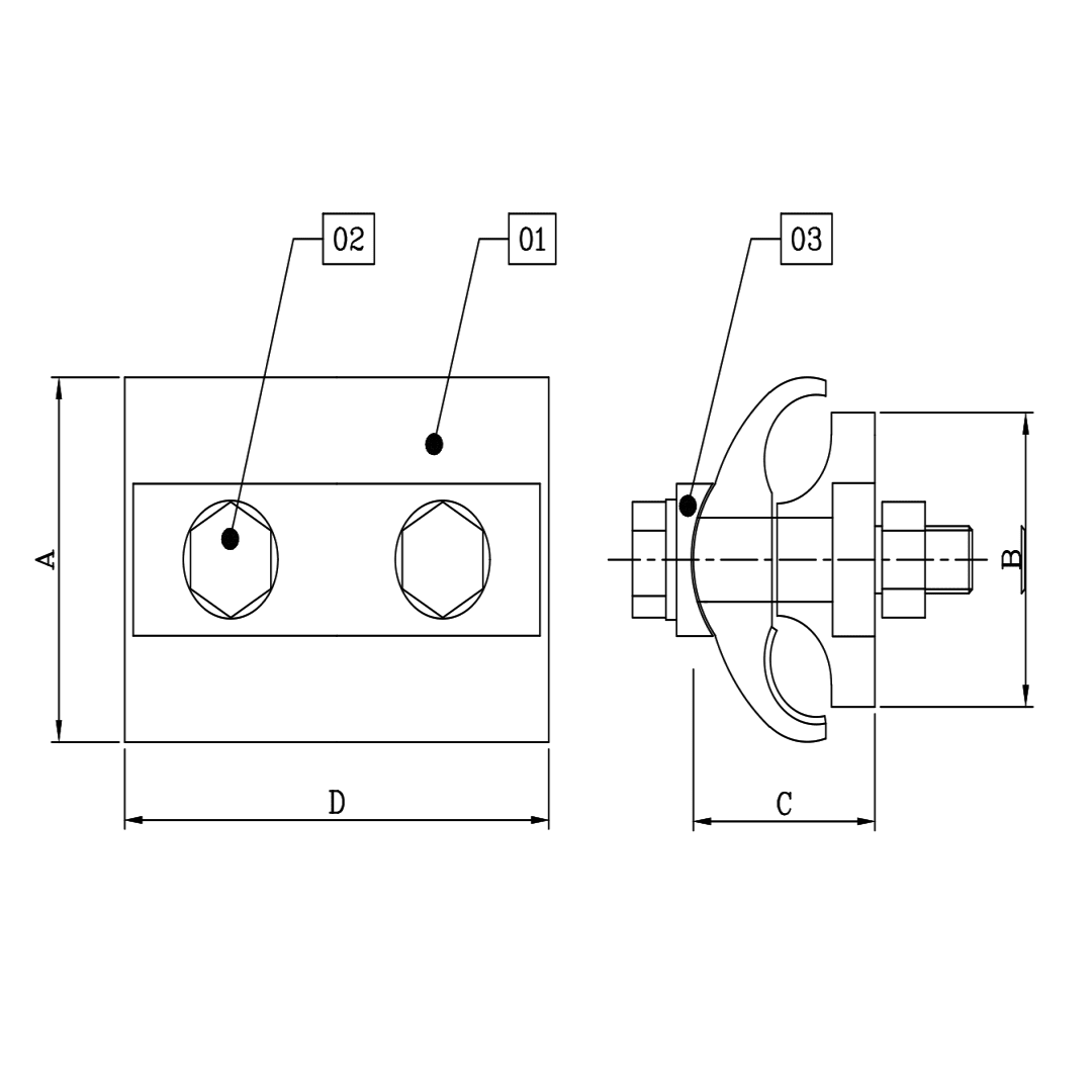 CONECTOR DOBLE VIA ALUMINIO DE 2 PERNOS 16/150-16-150MM M1C00111 ARAGCU FO2